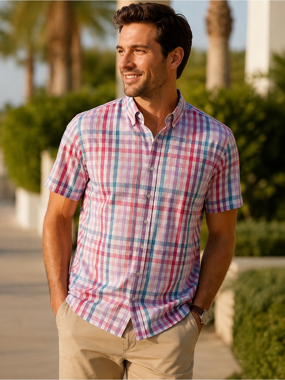 Club Room Plaid Short-Sleeve Button-Down Shirt